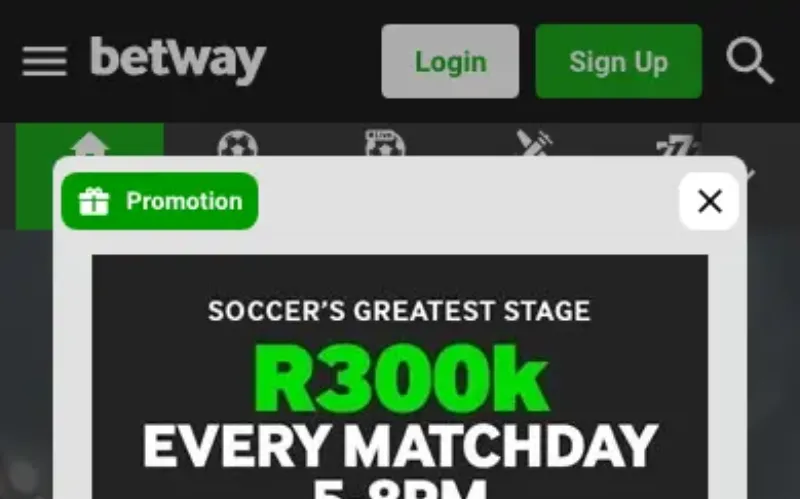 Screenshot of the Betway betting site, captured during our review