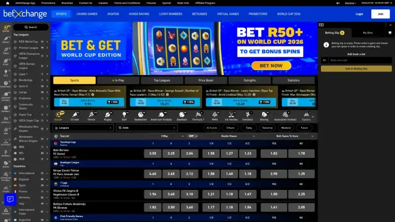 Screenshot of the Betxchange betting site, captured during our review