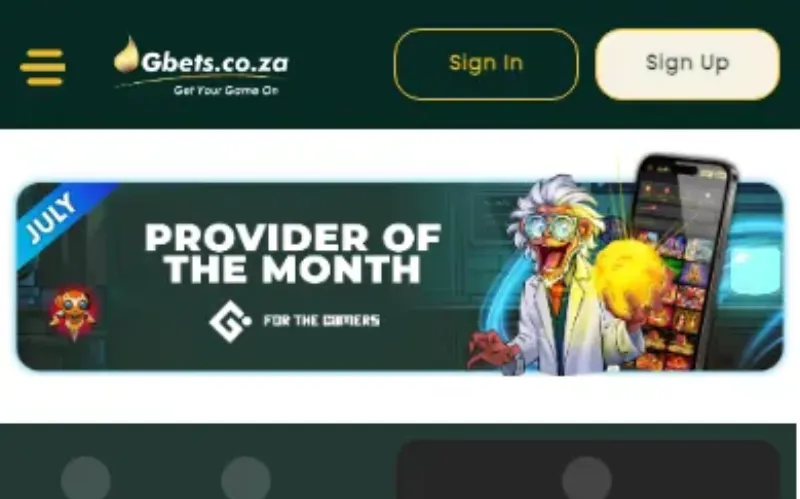 Screenshot of the Gbets betting site, captured during our review