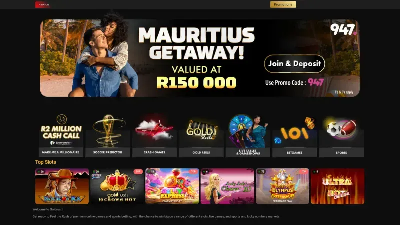 Screenshot of the Goldrush betting site, captured during our review