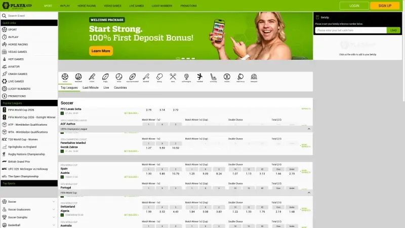 Screenshot of the Playabets betting site, captured during our review