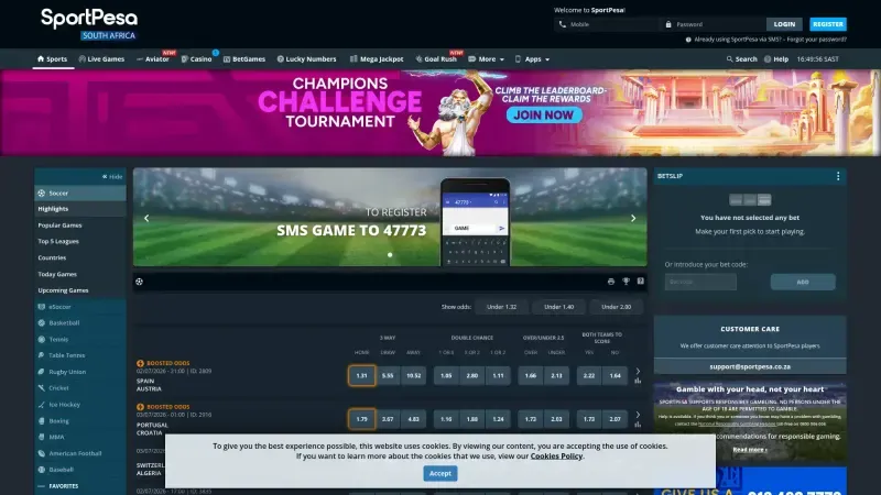 Screenshot of the SportPesa betting site, captured during our review