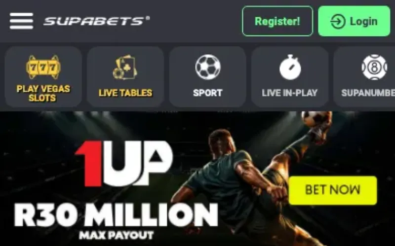 Screenshot of the Supabets betting site, captured during our review